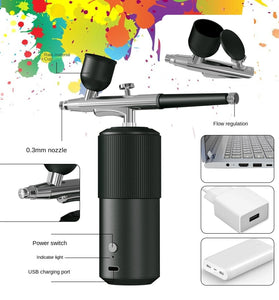 Portable Mini Airbrush with Compressor 23 psi 12V Rechargeable Wireless Airbrush for Nail Art Cake Decoration Facial Moisturizing and Model PaintingPremium Aircraft Aluminum Alloy