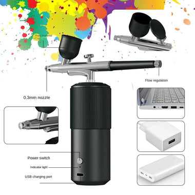 Portable Mini Airbrush with Compressor 23 psi 12V Rechargeable Wireless Airbrush for Nail Art Cake Decoration Facial Moisturizing and Model PaintingPremium Aircraft Aluminum Alloy