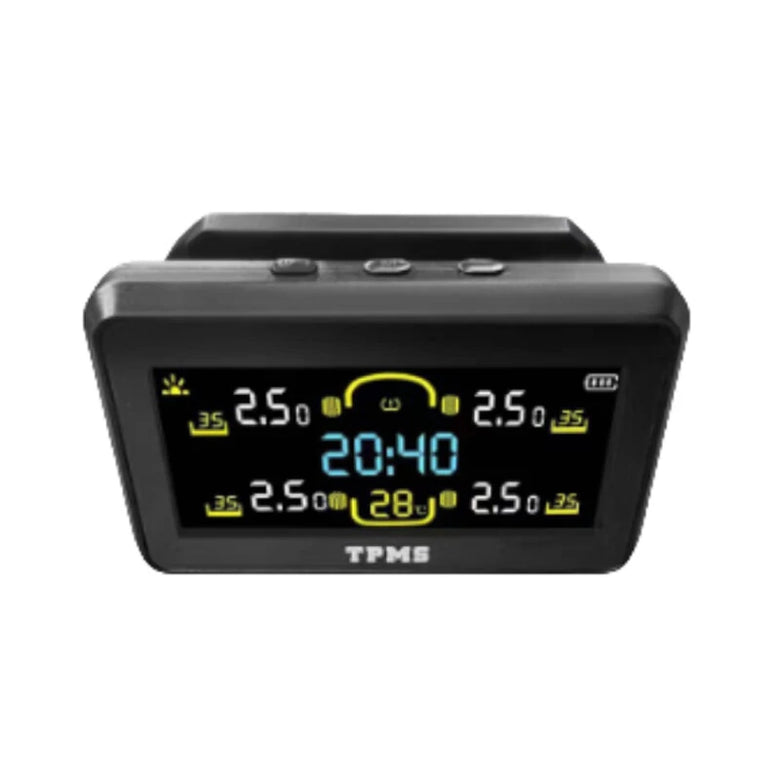 RedrRover Car Large LCD Screen TPMS Tire Pressure Monitoring System Solar Charging Time Display with 4 Sensors