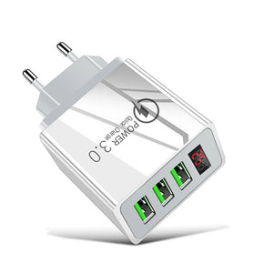 3.1A 3-Port USB Charger Digital Display Fast Charging Wall Charger Adapter EU Plug for iPhone13 14 14 Pro Max for Huawei Mate50 for Xiaomi Mi13 for Samsung Galaxy S22 for Redmi K60