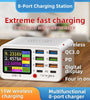 TENSAJ Shanba No.1 65W 8-Port USB Wireless Charger Station with LCD Digital Display 6USB-A+2USB-C PD QC3.0 FCP SCP AFC Fast Charging Desktop Charging Station EU Plug for iPhone 16 16 Pro 15 14 13 Pro Max for Huawei Pura X for Xiaomi 15pro