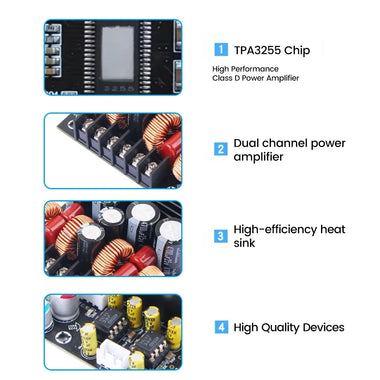 TPA3255 HiFi Amplifier Board 2 Channel Digital Audio Module High Power Output 315W 4 Class D Chip Low Distortion Wide Frequency Range