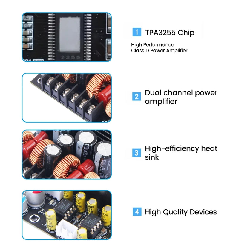 TPA3255 HiFi Amplifier Board 2 Channel Digital Audio Module High Power Output 315W 4 Class D Chip Low Distortion Wide Frequency Range