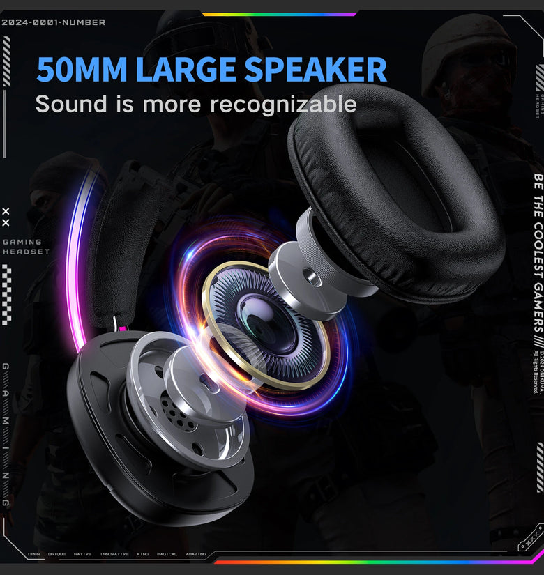 ONIKUMA X33 RGB Gaming Headset Wired Earphone 50mm Large Driver Unit Virtual Surround Sound Adaptive Headband Ergonomics USB E-sports Gamer Headphones with Omnidirectional HD Microphone