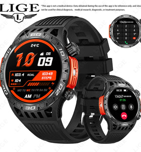 LIGE 1.46inch HD Screen Massive Battery Compass bluetooth Call Heart Rate Blood Pressure Monitor SOS Emergency Call Sleep Monitoring Multi-sport Modes Music Playback 10M Waterproof Smart Watch with Flashlight