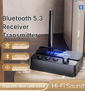 Bluetooth 5.3 Receiver Transmitter S3 HiFi Audio Wireless Adapter 15m Long Range AUX RCA USB Optical Fiber Connection
