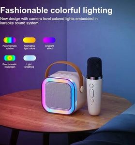 K12 Mini bluetooth Speaker Karaoke Speaker with Microphone Deep Bass 4-core DSP Noise Cancelling RGB Lighting Support USB AUX TF Card Playback Wireless KTV Speakers