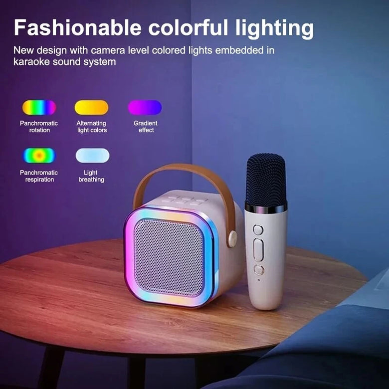 K12 Mini bluetooth Speaker Karaoke Speaker with Microphone Deep Bass 4-core DSP Noise Cancelling RGB Lighting Support USB AUX TF Card Playback Wireless KTV Speakers
