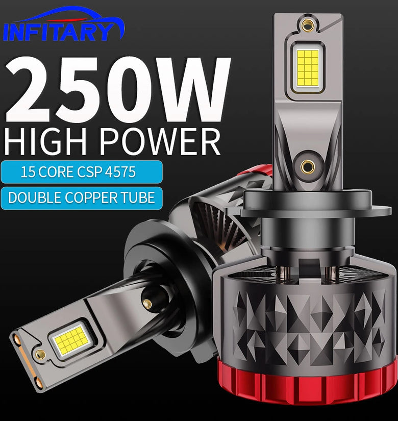 INFITARY 6000K 7700LM Dual Copper Tube Car LED Headlights 240W High Brightness Waterproof Heat Dissipation Automotive Lamp Q7A