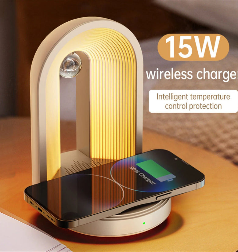 Elfeland 3 in 1 Night Light With Wireless Phone Charging Function Bluetooth Speaker Bedside Music Night Lamp