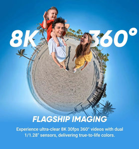 Insta360 X5 360 8K Action Camera Triple AI ChipInterchangeable Lens Waterproof Superior Low Light Performance Integrated Wind Protection Stabilization Triple AI Chip