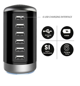 6A 6-Port USB Charger 6USB-A Fast Charging Desktop Veritical Charging Station EU Plug US Plug for iPhone 15/14/13pro Max for Huawei Pura 70 Ultra for Xiaomi Civi4 Pro for Samsung Galaxy S24