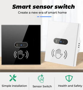 Wall-mounted Smart IR Light Switch Wave Infrared Sensor No Need Touch Tempered Glass Panel Switch Neutral Wire Needed