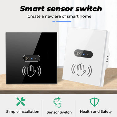 Wall-mounted Smart IR Light Switch Wave Infrared Sensor No Need Touch Tempered Glass Panel Switch Neutral Wire Needed
