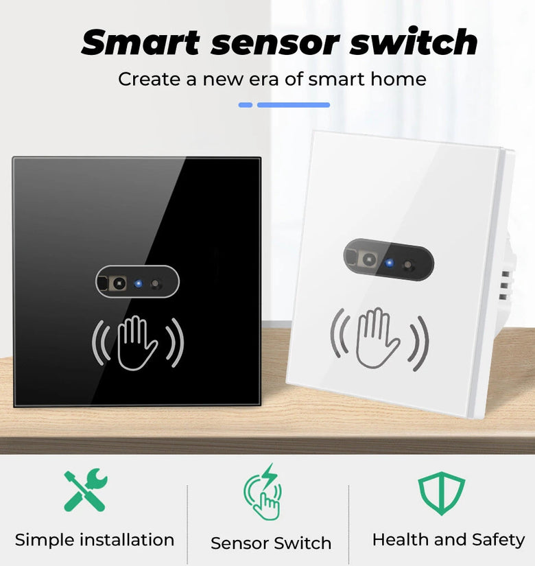 Wall-mounted Smart IR Light Switch Wave Infrared Sensor No Need Touch Tempered Glass Panel Switch Neutral Wire Needed