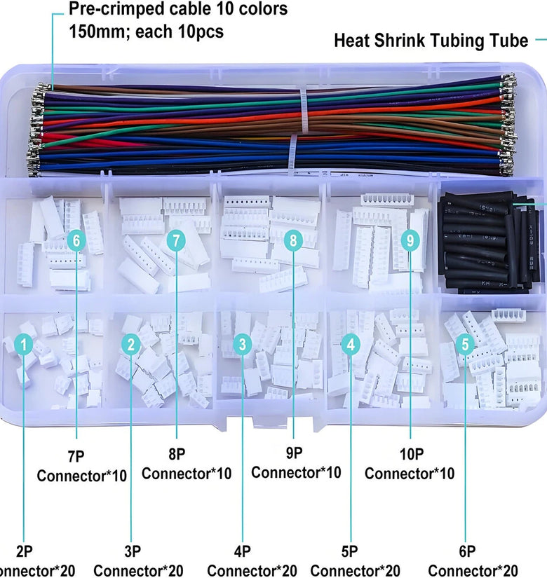 ZH1.5MM Connector Kit with Pre-crimped Cable 10 Colors 2345678910P Housing Box JST Wire Socket Crimp Terminal for DIY Projects Robotics Arduinos