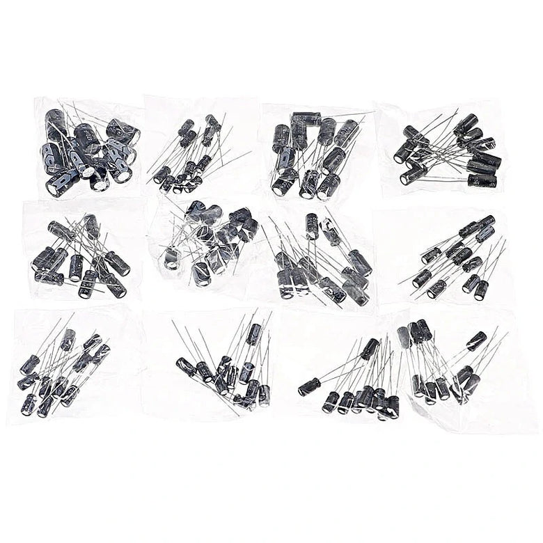 120PCS 12 Values 0.22UF-470UF In-line Electrolytic Capacitor Assortment Kit