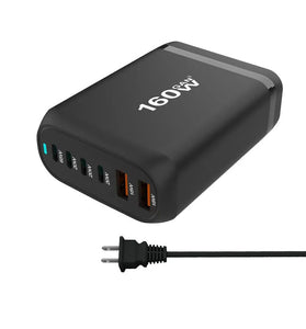 [GaN Tech] 160W 6-Port USB PD Charger 2USB-A+4USB-C Fast Charging Desktop Charging Station EU Plug US Plug for iPhone 15Pro Max for Huawei Mate60 Pro for Samsung Galaxy S23 for Xiaomi 13pro