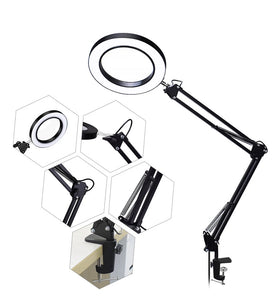 Flexible Desk Large 22cm+22cm  5X USB LED Magnifying Glass 3 Colors Illuminated Magnifier Lamp Loupe Reading/Rework Soldering with with Short Bracket