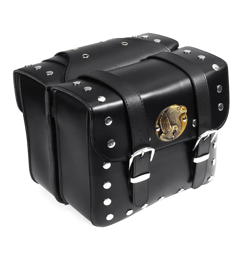 Motorcycle PU Leather Side Saddle Bags Saddlebags Luggage Black For Harley