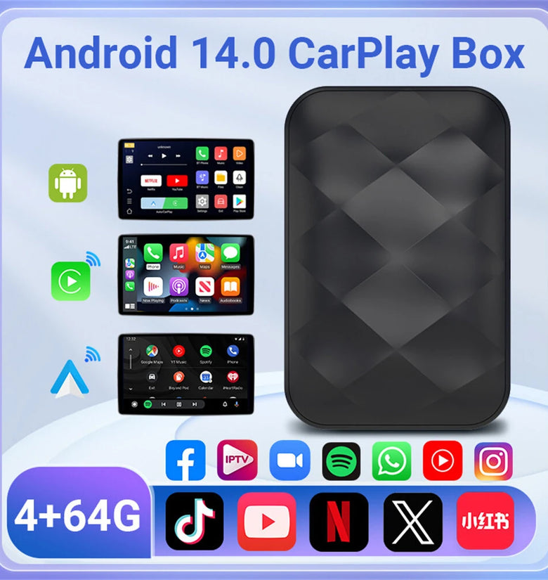 3-IN-1 Wireless Android14 Carplay Android Auto Adapter Upgrade Plug&Play For Youtube Netflix Dongle Wireless Car AI TV BOX