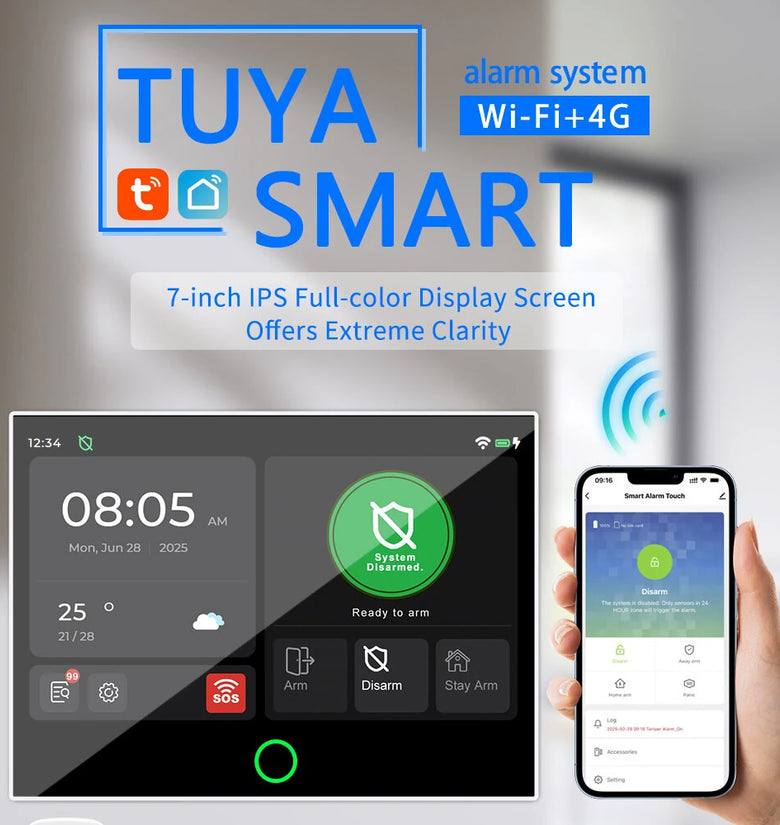 Tuya Smart Home Security Alarm System 4G WiFi Wireless 7-inch Screen Real-time Monitoring Instant Notification Voice Activation