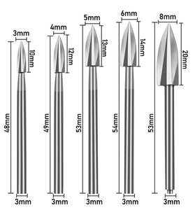 5Pcs Wood Carving Drill Bits HSS Engraving Drill Bit Set Solid Carbide Root Milling Grinder Burr Precise Woodworking Carve Tools