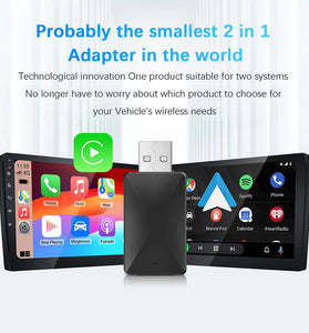 YUEHOO 2 in 1 Wireless CarPlay Adapter for Apple & Android Car Wireless CarPlay Dongle Receiver Adapter for Wired Wireless Adapter for Android Car iOS Plug and Play