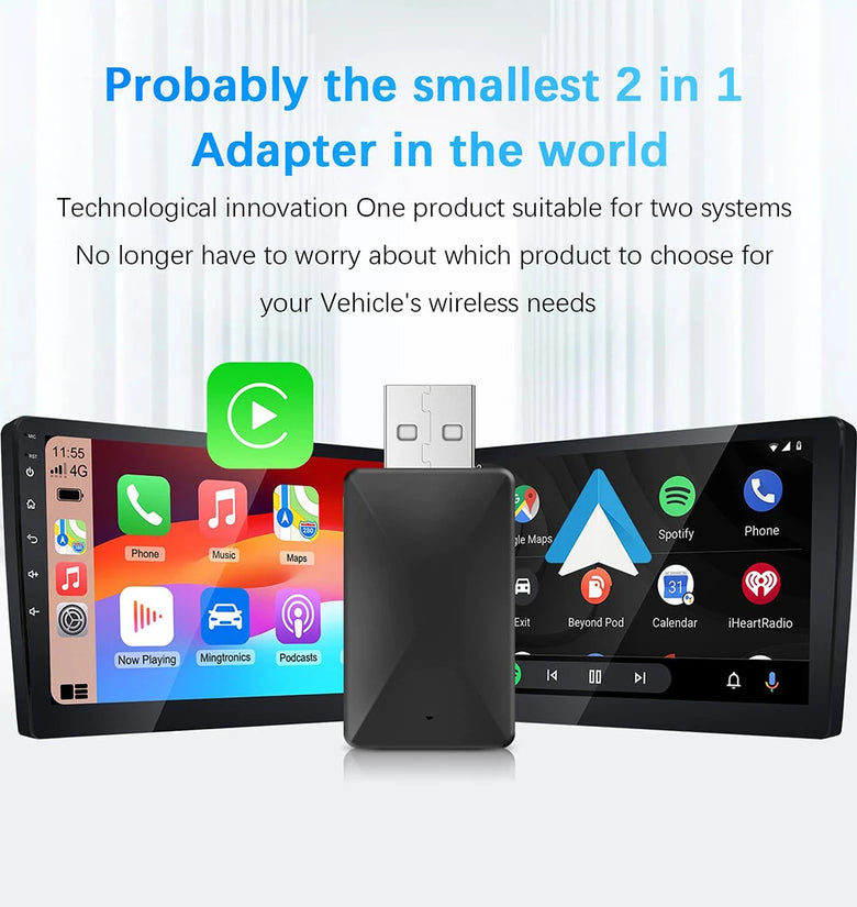 YUEHOO 2 in 1 Wireless CarPlay Adapter for Apple & Android Car Wireless CarPlay Dongle Receiver Adapter for Wired Wireless Adapter for Android Car iOS Plug and Play