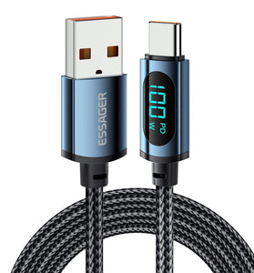 ESSAGER 7A/PD 29W/PD 100W Type-C To USB A/Type-C/iP Fast Charge Digital Display Data Cable For Samsung Galaxy S22 S22 Ultra For Xiaomi Mi 12T Redmi Note 12 For iPhone 14 14 Plus 14 Pro Max
