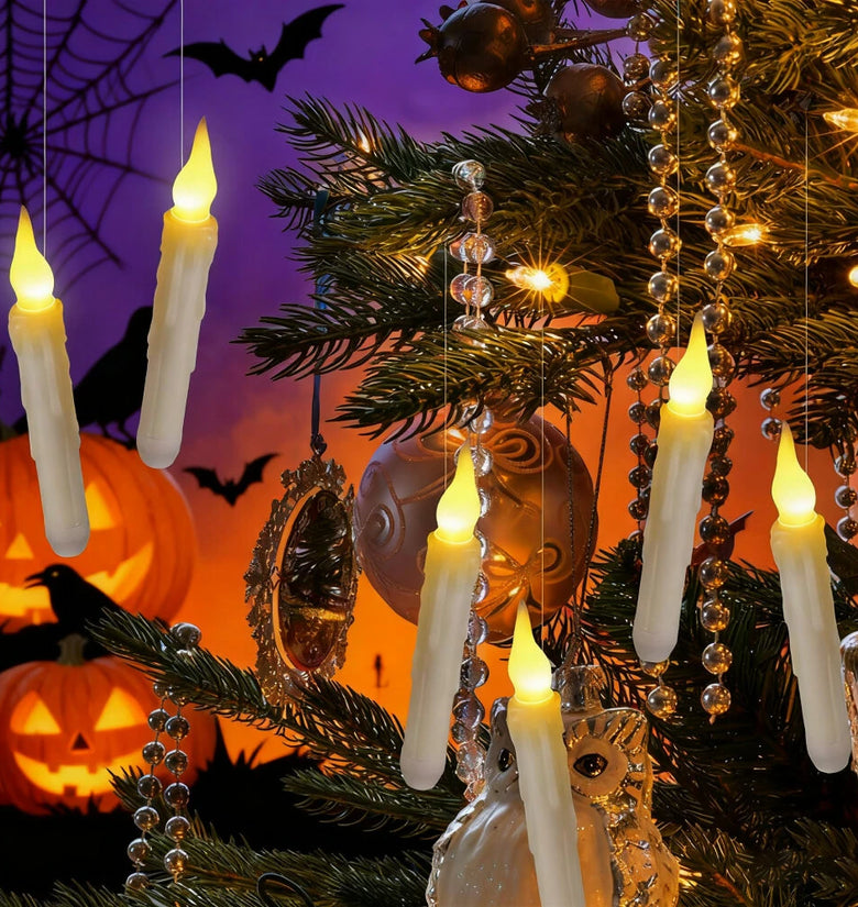 Elfeland 12pc Magical Wand Remote Control Candles Flameless Floating LED Fairy Lights with Invisible Wire for Halloween Christmas Party Decor