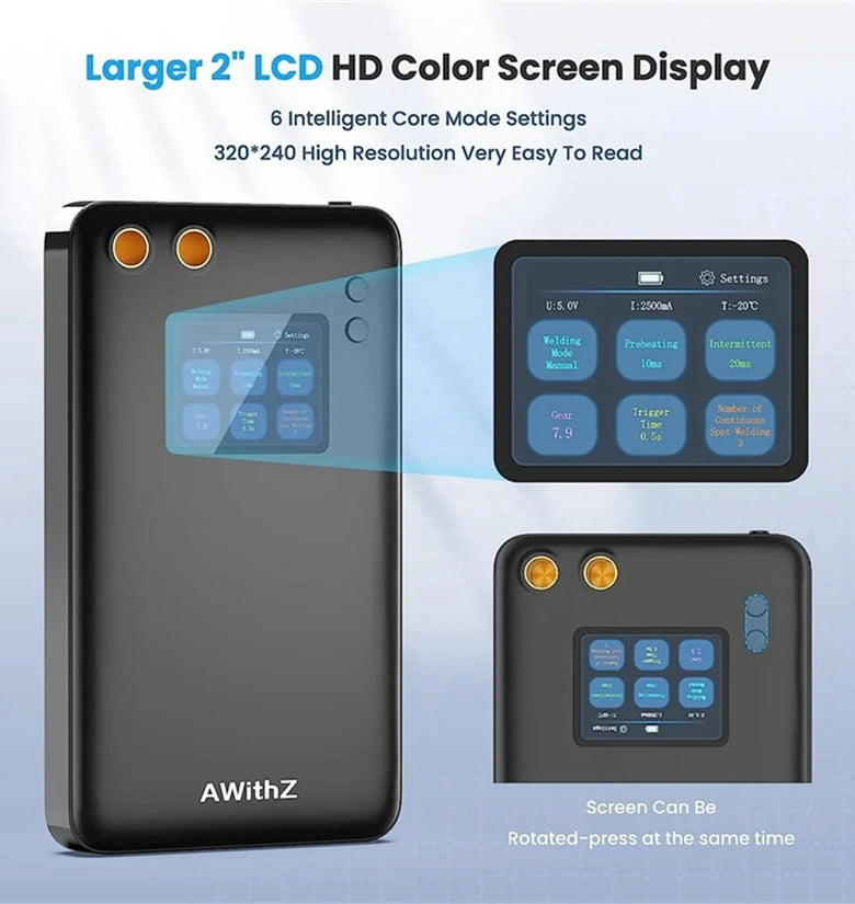 AWithZ Spot Welder Portable High Capacity 7500mAh Battery 2-inch Large LCD Screen 90 Gear Output Power Safe and Efficient with 40cm Welding Pen Ideal for DIY Battery Pack Creation Equipment Repair and Material Welding