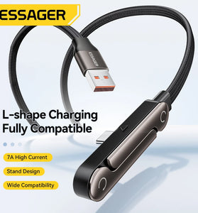 ESSAGER ES-X78 7A USB-A to USB-C L-shape Cable Fast Charging Data Transmission Thickened Copper Core Line 1M Long for iPhone 17 17 Pro Max 16 15 for XIaomi 17pro for SAMSUNG for OPPO for VIVO