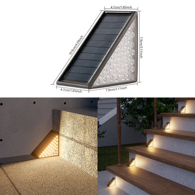 Elfeland 2Pcs Triangle Solar Step Lights Outdoors LED Decoration Lamps with Intelligent Light Control Waterproof Design for Stairs Pathway Garden Patio Easy Installation