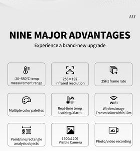AV TOOLTOP T9 WiFi Thermal Camera Infrared 256x192 Resolution 1600x1200 Visible Imaging 10m Wireless Image Transmission -20~-550 Portable Professional Heat Analysis Tool