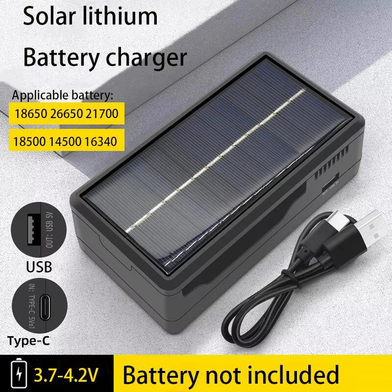 Solar Charger Type-C Multi Functional Portable Lithium Battery Holder Compatible with 18650/26650/21700 Rechargeable Battery Power Bank Case