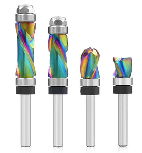 LAVIE 1/4 Inch 6.35mm Shank Nano Coated Spiral Compression Flush Trim Router Bit Top & Bottom Bearing Milling Cutter for Wood MDF Decorative Panels