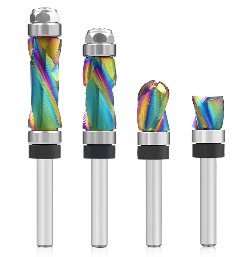 LAVIE 1/4 Inch 6.35mm Shank Nano Coated Spiral Compression Flush Trim Router Bit Top & Bottom Bearing Milling Cutter for Wood MDF Decorative Panels