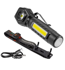 BIKIGHT LED COB Dual Light 2 in 1 Headlamp Flashlight,1800mAh Type-C Rechargeable Magnetic Work Lights 5 Modes Portable Working Flash Light