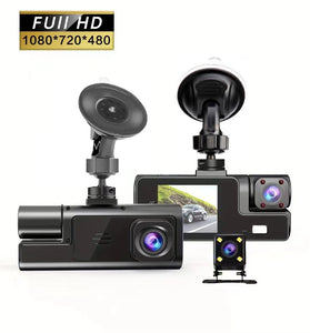 Car DVR Front Inside Rear HD Cameras 1080P Video Rearview Image Car Dash Cam Parking Monitoring with 64G Memory Card