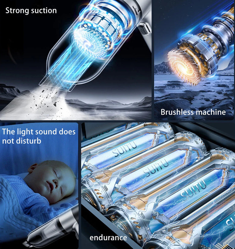 SUITU Brushless 100W 80000rpm Cordless Handheld Vacuum Cleaner Small Mini Car Auto Home Wireless