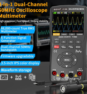ZOYI ZT-706S Handheld Oscilloscope Multimeter 3-In-1 Dual Channel 50MHz 280MSa/s 66000 Counts Signal Generator IPS Display