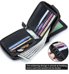 Ekphero Men's RFID Genuine Leather Wallet Large Capacity Multi-card Anti-theft Retro Design Fashion Multifunctional Wallet