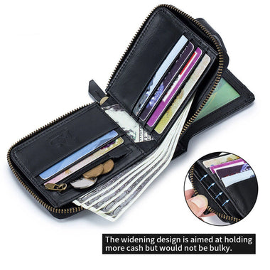 Ekphero Men's RFID Genuine Leather Wallet Large Capacity Multi-card Anti-theft Retro Design Fashion Multifunctional Wallet