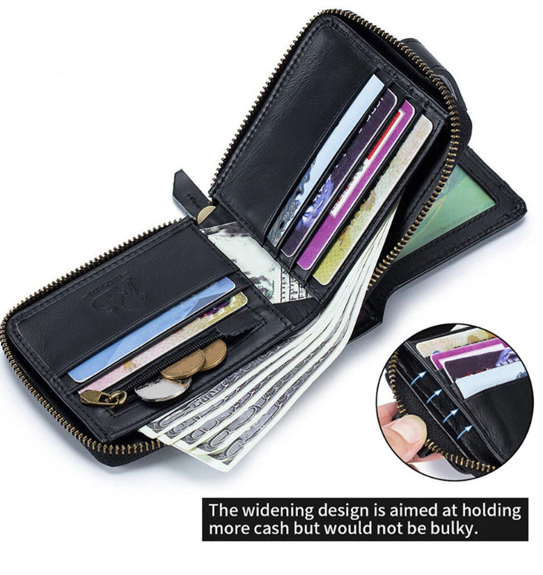 Ekphero Men's RFID Genuine Leather Wallet Large Capacity Multi-card Anti-theft Retro Design Fashion Multifunctional Wallet