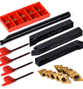 Machifit 10pcs DCMT070204 Carbide Inserts with 4pcs 12mm Lathe Boring Bar Turning Tool Holder