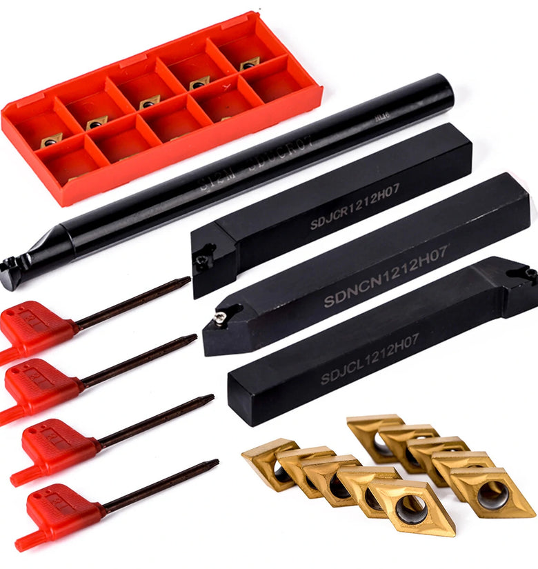 Machifit 10pcs DCMT070204 Carbide Inserts with 4pcs 12mm Lathe Boring Bar Turning Tool Holder