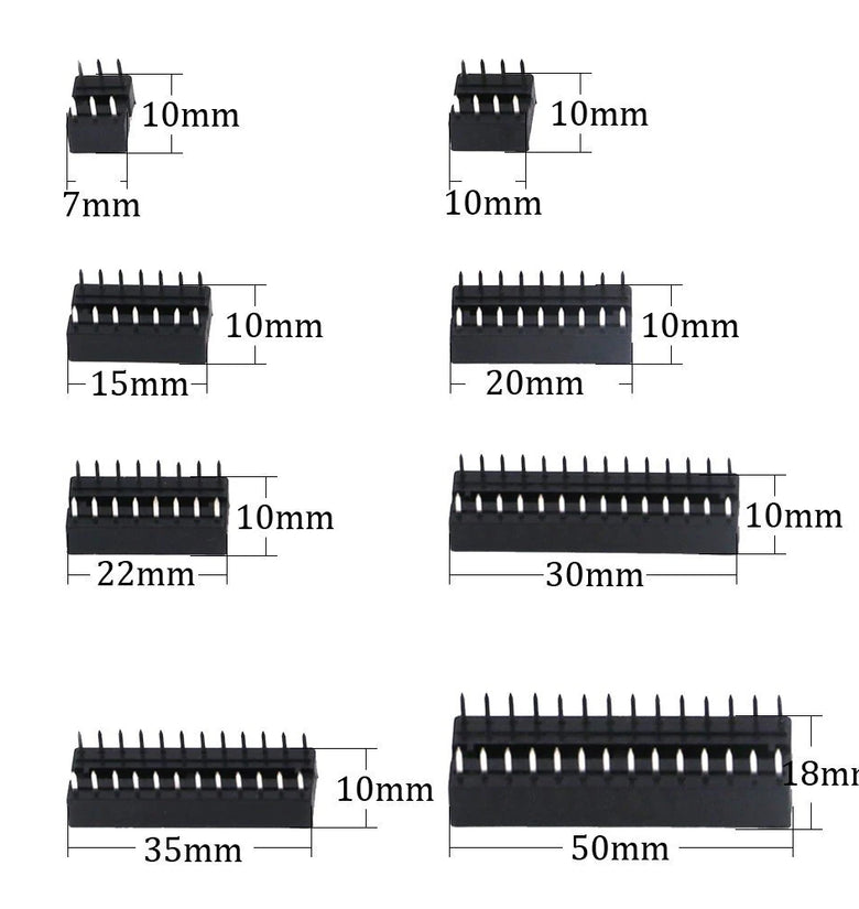 122Pcs IC Socket Assortment Kit 2.54mm Pitch 6-40 Pin DIP Sockets for PCB Prototyping and Breadboard Projects
