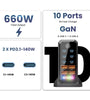 [GaN Tech] 660W 10-Port USB PD Charger 6USB-C+4USB-A QC 140W PD 3.1 Fast Charging Desktop Charging Station for iPhone 16 16 Pro 15 14 13 Pro Max for MacBook Pro for Airpods for Apple Watch  for iPad