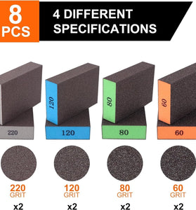 8pcs Sanding Sponges Assorted Grits 60 80 120 220 Washable Reusable Sandpaper Blocks for Woodworking Furniture Metal Drywall Polishing